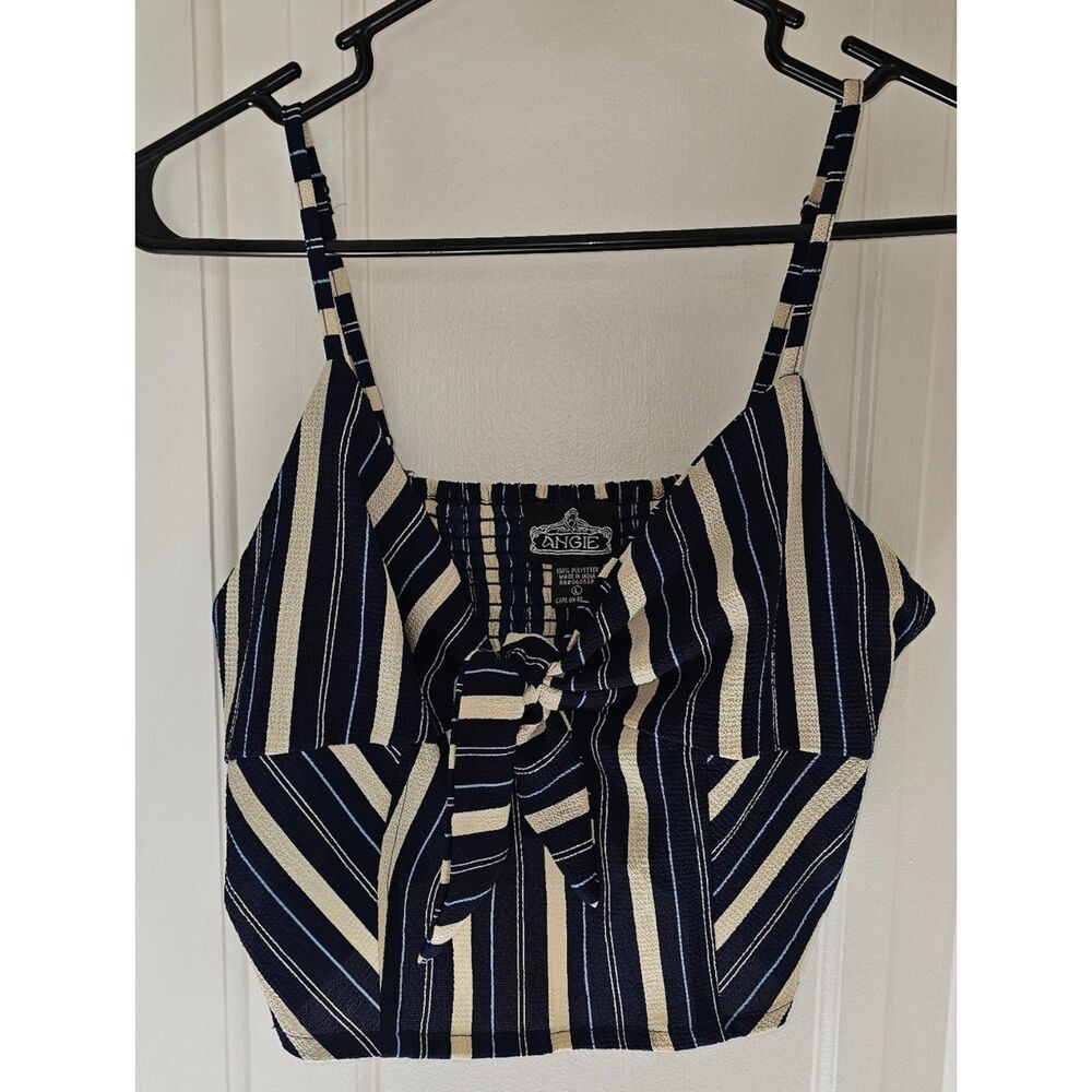 Angie Navy & Cream Striped Tie-Front Crop Top